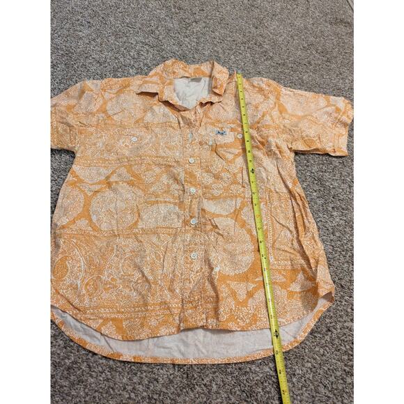 iLio Men's Button Up Shirt Orange White Pattern Short Sleeve Size S - Picture 5 of 5